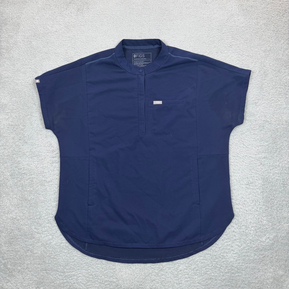 FIGS Navy Blue Technical Collection Mandarin Collar Scrub Top Womens Large L